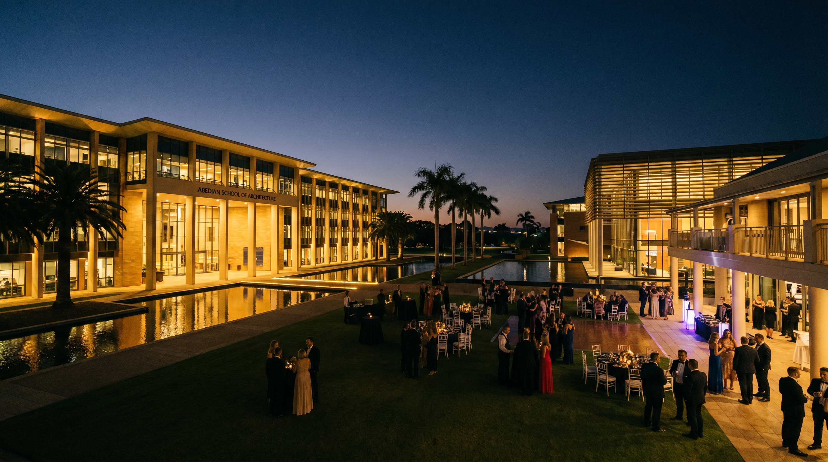 Bond University Gold Coast campus at twilight, venue for The HeartScreen charity gala dinner 2026
